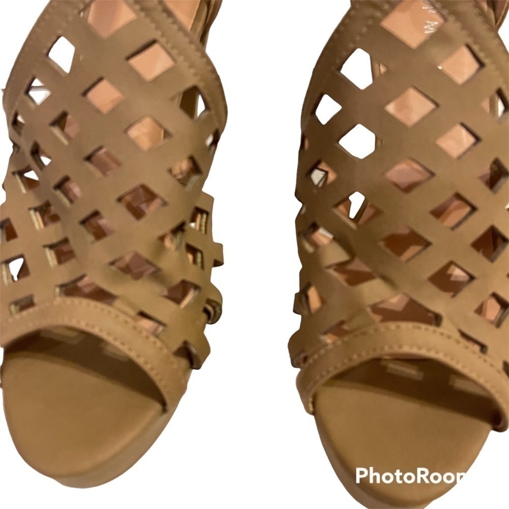 TOP MODA Bonica Tan Suede Open Toe Heels Shoes Sandals - Picture 3 of 7